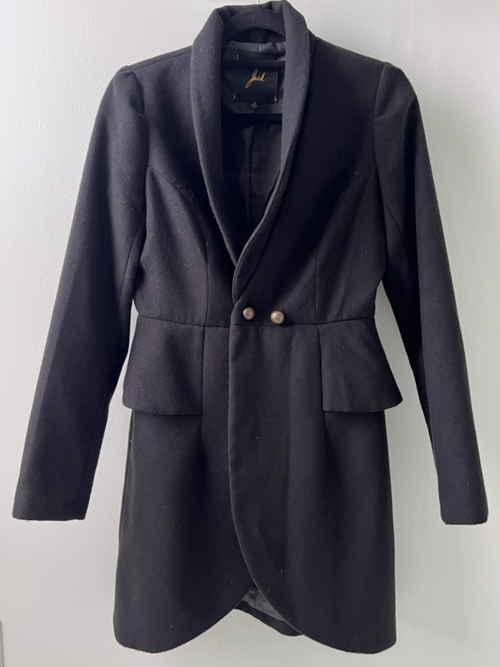 Jack by BB Dakota Black Tailored Peplum Coat with Shawl Collar
